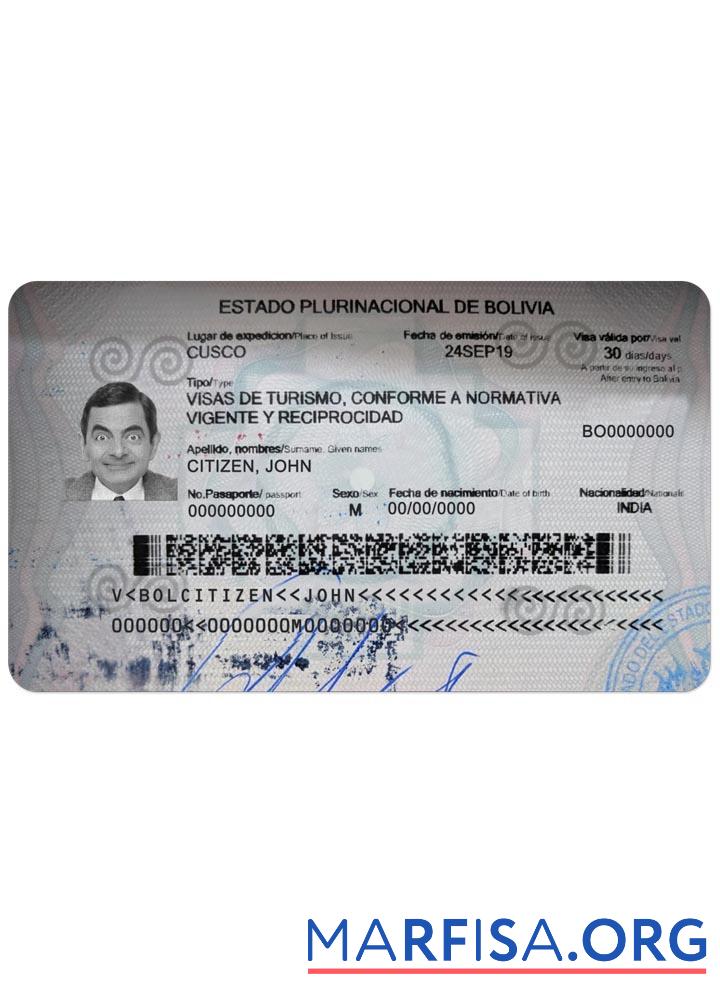 Blank Bolivia visa sample